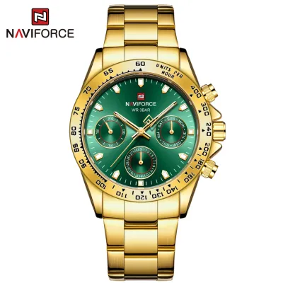 Naviforce NF9193 luxury China men quartz watch stylish Stainless steel band 3 dials week display character business wristwatch